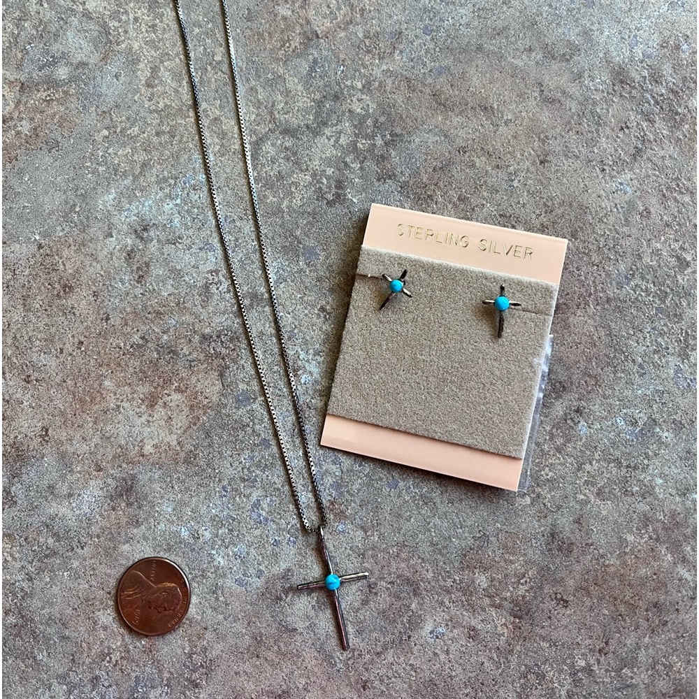 Vintage sterling cross necklace and earring set